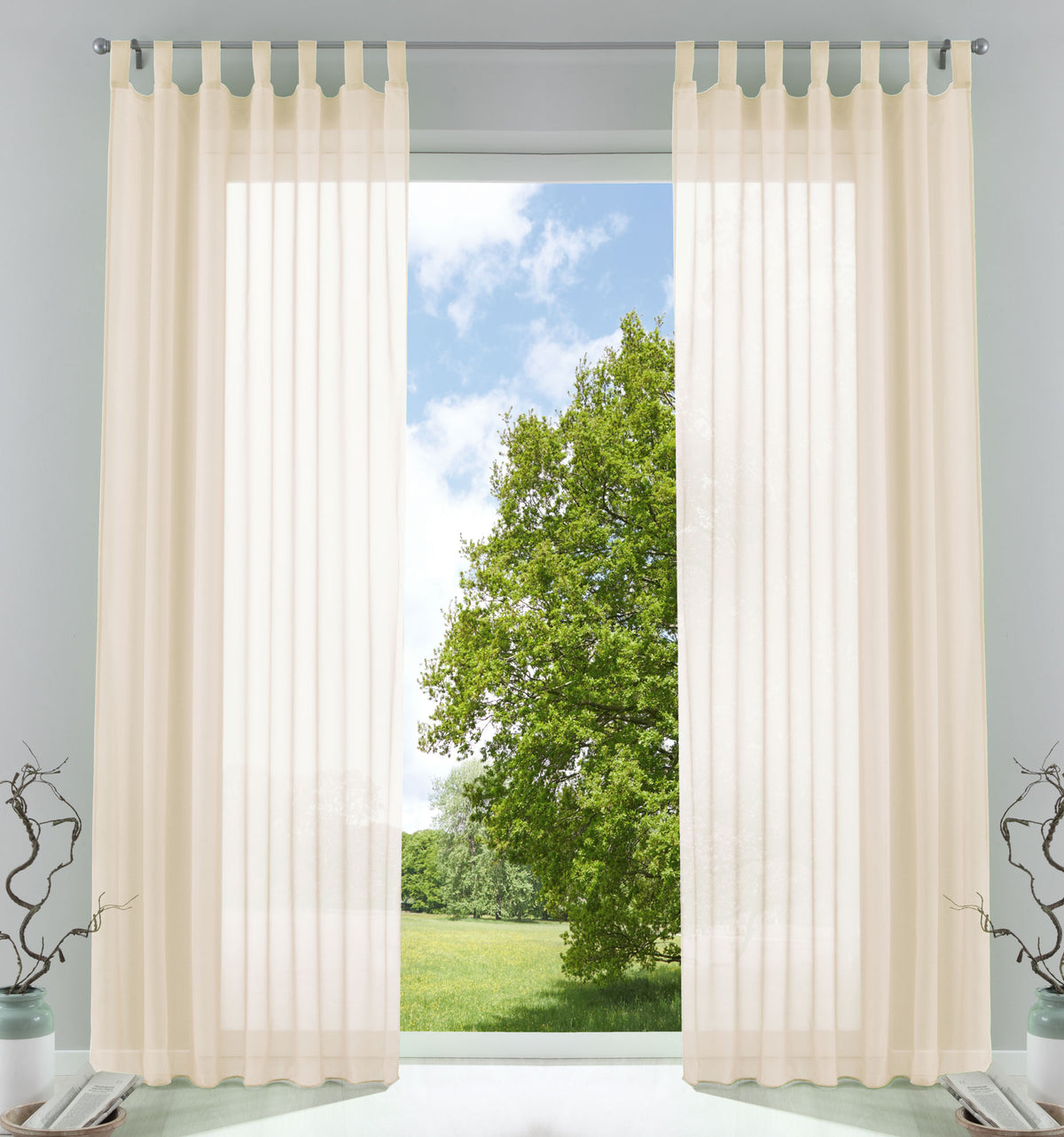 2er-Pack Gardinen Transparent Vorhang Set Wohnzimmer Voile Schlaufenschal mit Bleibandabschluß 61000CN Creme HxB 225x140 cm Gardinen Set 61000CNcreme_af90ba1a-43b3-4d8c-8cc9-5fd348bdc257 | gerdinenbox.com