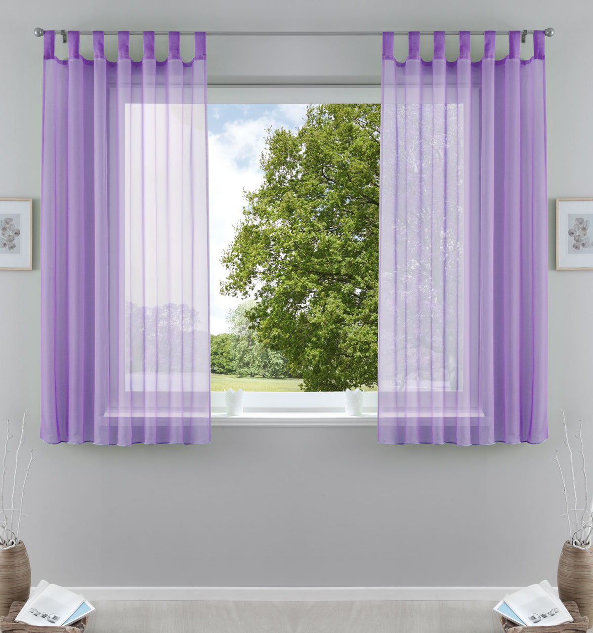 2er-Pack Gardinen Transparent Vorhang Set Wohnzimmer Voile Schlaufenschal mit Bleibandabschluß 61000CN Flieder HxB 175x140 cm Gardinen Set 61000CNflieder-175 | gerdinenbox.com