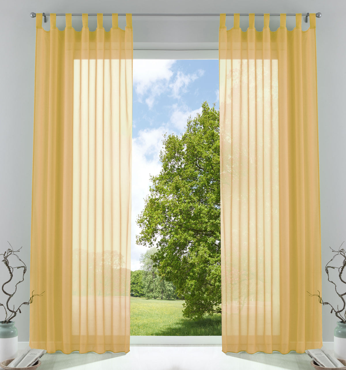 2er-Pack Gardinen Transparent Vorhang Set Wohnzimmer Voile Schlaufenschal mit Bleibandabschluß 61000CN Gelb HxB 225x140 cm Gardinen Set 61000CNgelb_dd4cf359-5b9a-401e-9db5-46cc6f384a3f | gerdinenbox.com