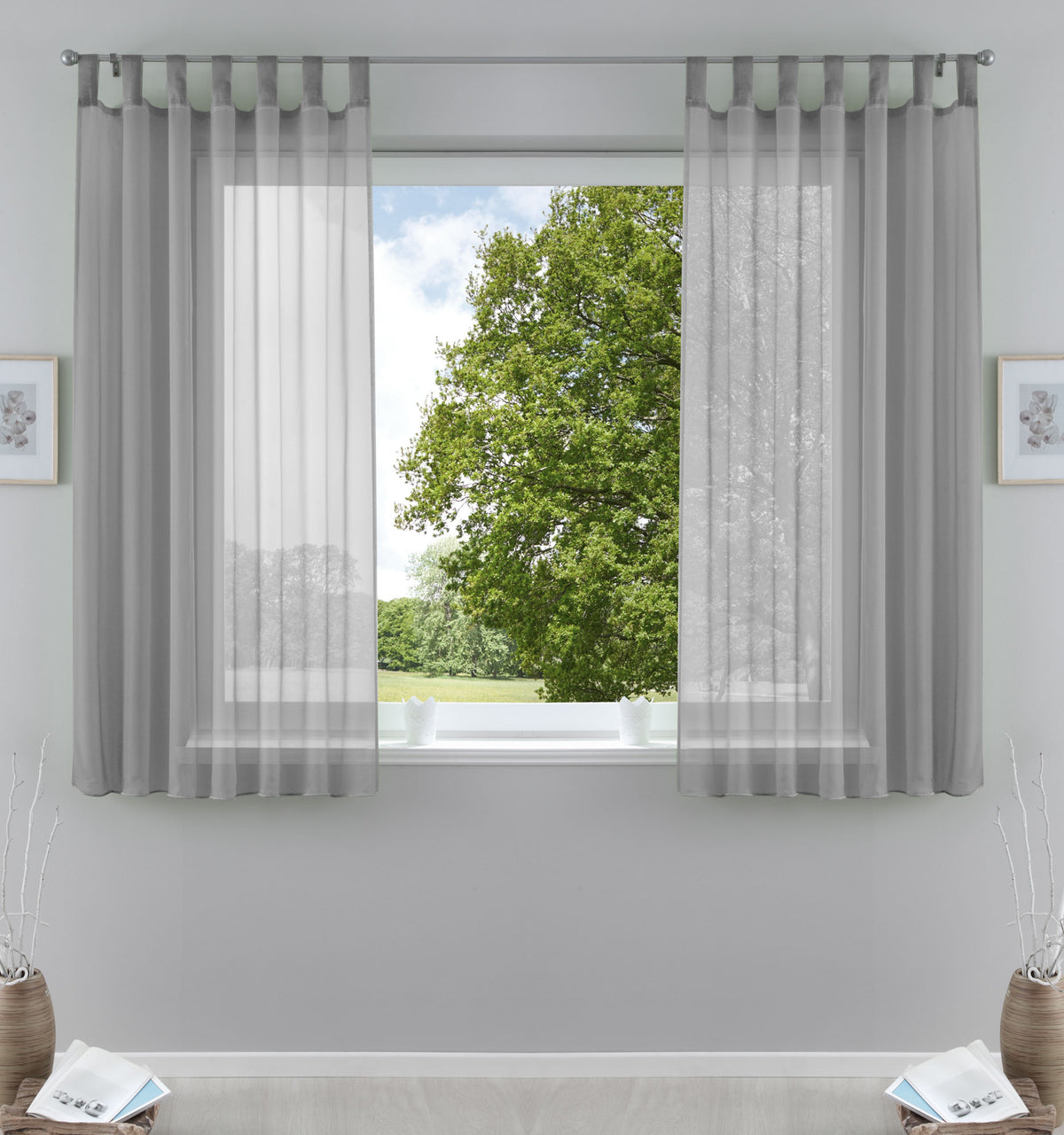 2er-Pack Gardinen Transparent Vorhang Set Wohnzimmer Voile Schlaufenschal mit Bleibandabschluß 61000CN Grau HxB 175x140 cm Gardinen Set 61000CNgrau-175 | gerdinenbox.com