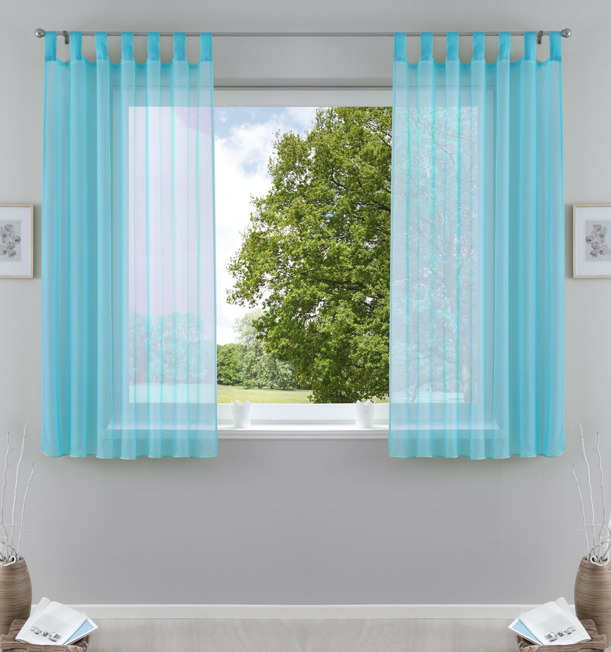 2er-Pack Gardinen Transparent Vorhang Set Wohnzimmer Voile Schlaufenschal mit Bleibandabschluß 61000CN Hellblau HxB 175x140 cm Gardinen Set 61000CNhellblau-175 | gerdinenbox.com