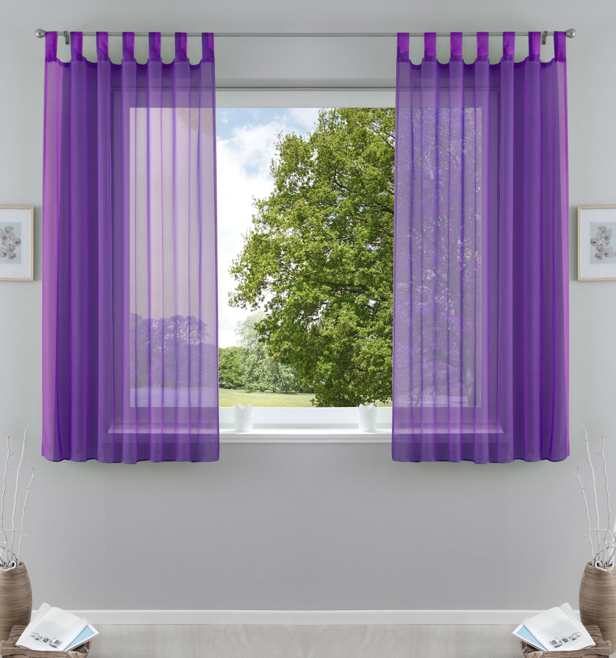 2er-Pack Gardinen Transparent Vorhang Set Wohnzimmer Voile Schlaufenschal mit Bleibandabschluß 61000CN Lila HxB 175x140 cm Gardinen Set 61000CNlila-175 | gerdinenbox.com
