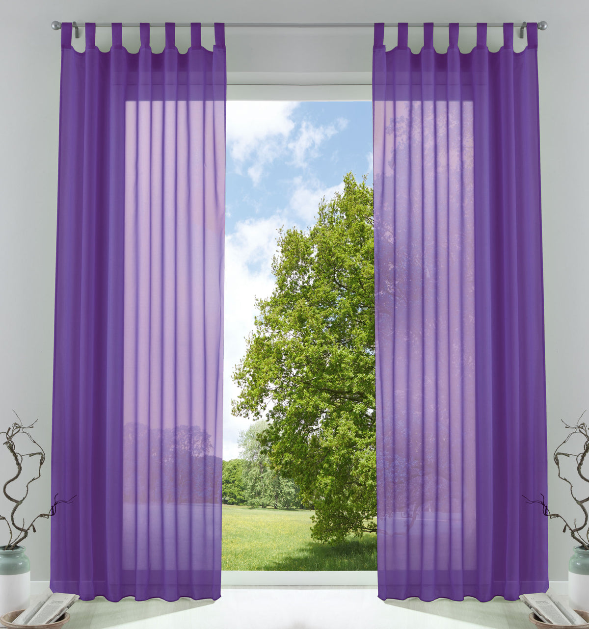 2er-Pack Gardinen Transparent Vorhang Set Wohnzimmer Voile Schlaufenschal mit Bleibandabschluß 61000CN Lila HxB 245x140 cm Gardinen Set 61000CNlila | gerdinenbox.com