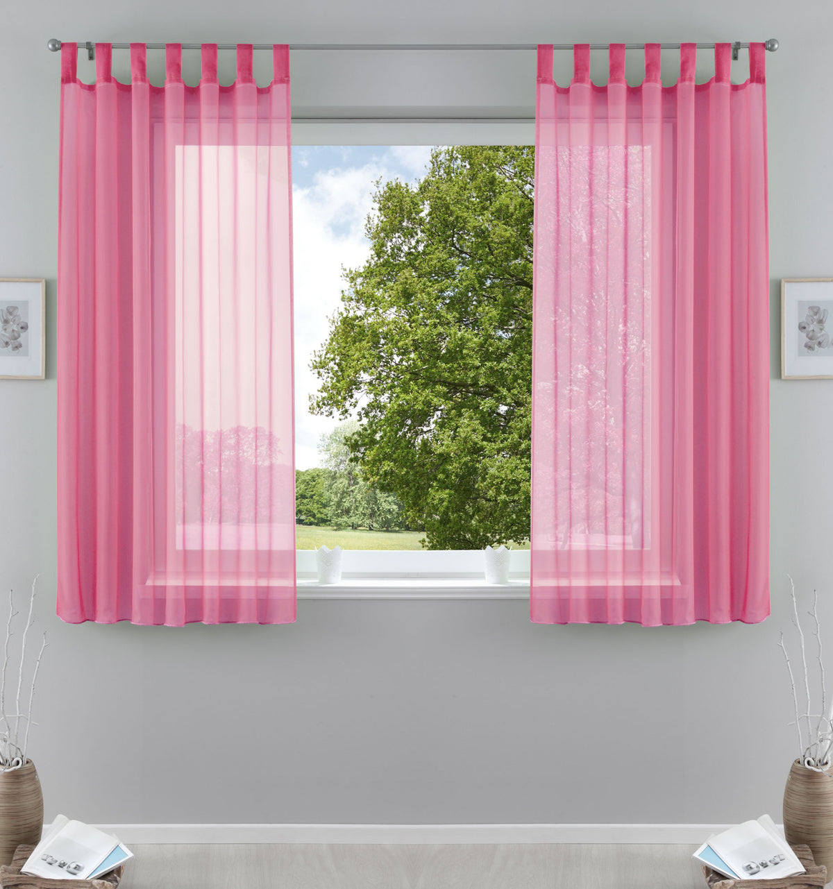 2er-Pack Gardinen Transparent Vorhang Set Wohnzimmer Voile Schlaufenschal mit Bleibandabschluß 61000CN Rosa HxB 175x140 cm Gardinen Set 61000CNrosa-175 | gerdinenbox.com