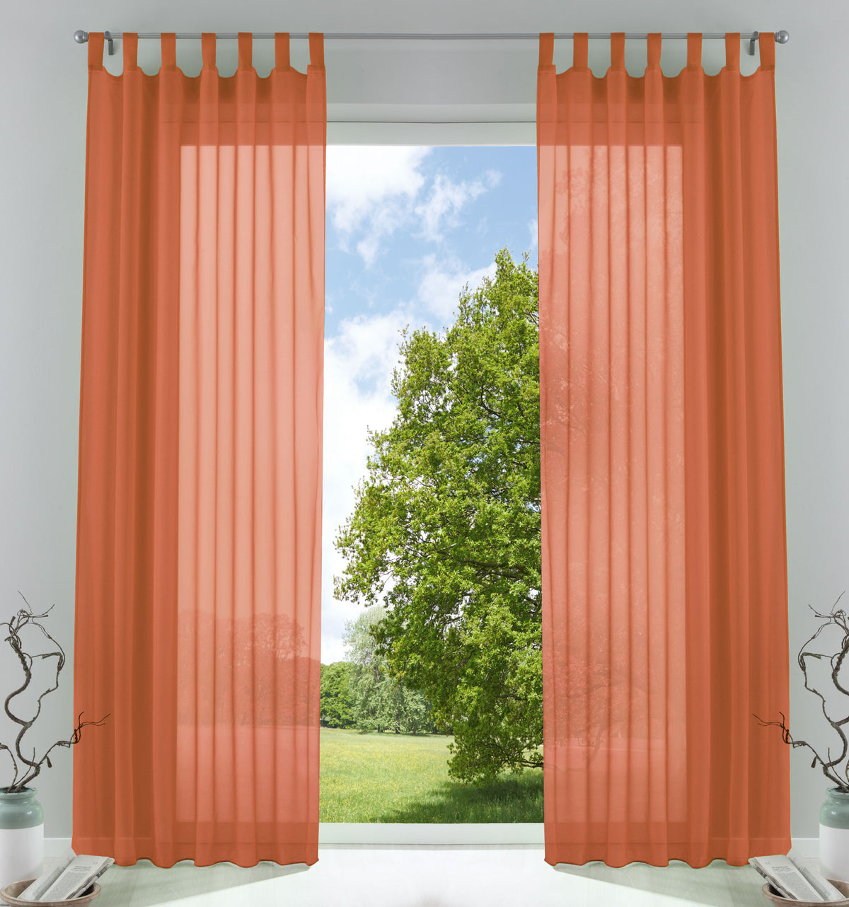 2er-Pack Gardinen Transparent Vorhang Set Wohnzimmer Voile Schlaufenschal mit Bleibandabschluß 61000CN Terrakotta HxB 245x140 cm Gardinen Set 61000CNterrakotta | gerdinenbox.com