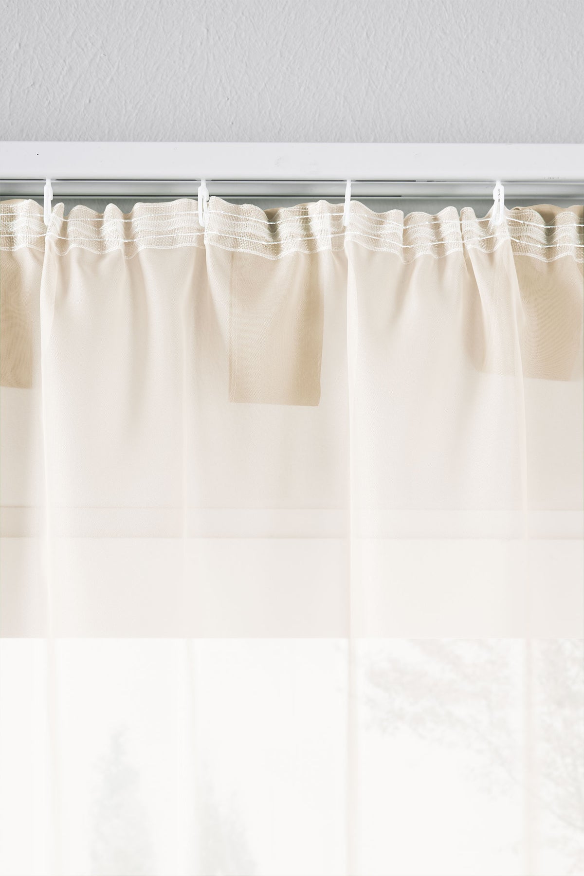 2er-Pack Gardinen Transparent Vorhang Set Wohnzimmer Voile Schlaufenschal mit Bleibandabschluß 61000CN Gardinen Set 61175_schiene_creme | gerdinenbox.com