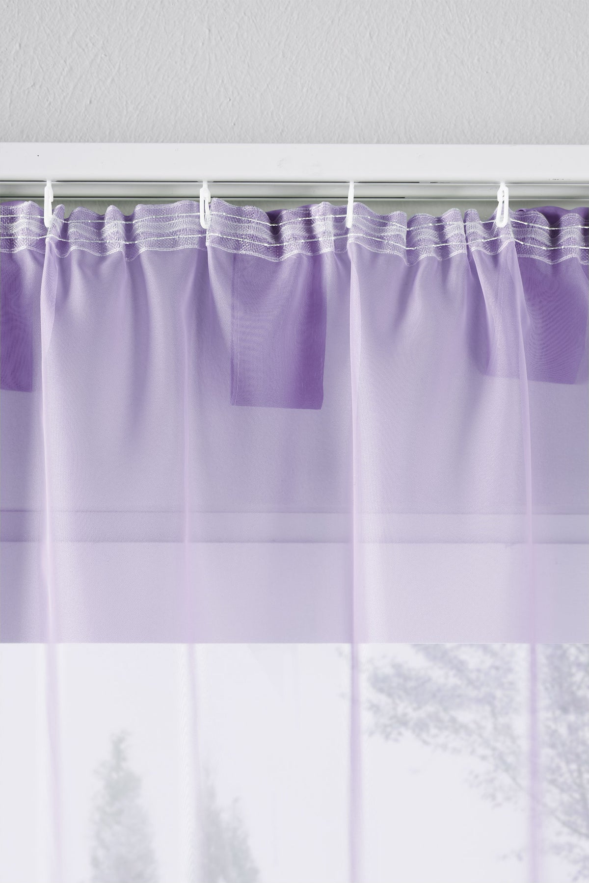 2er-Pack Gardinen Transparent Vorhang Set Wohnzimmer Voile Schlaufenschal mit Bleibandabschluß 61000CN Gardinen Set 61175_schiene_flieder | gerdinenbox.com