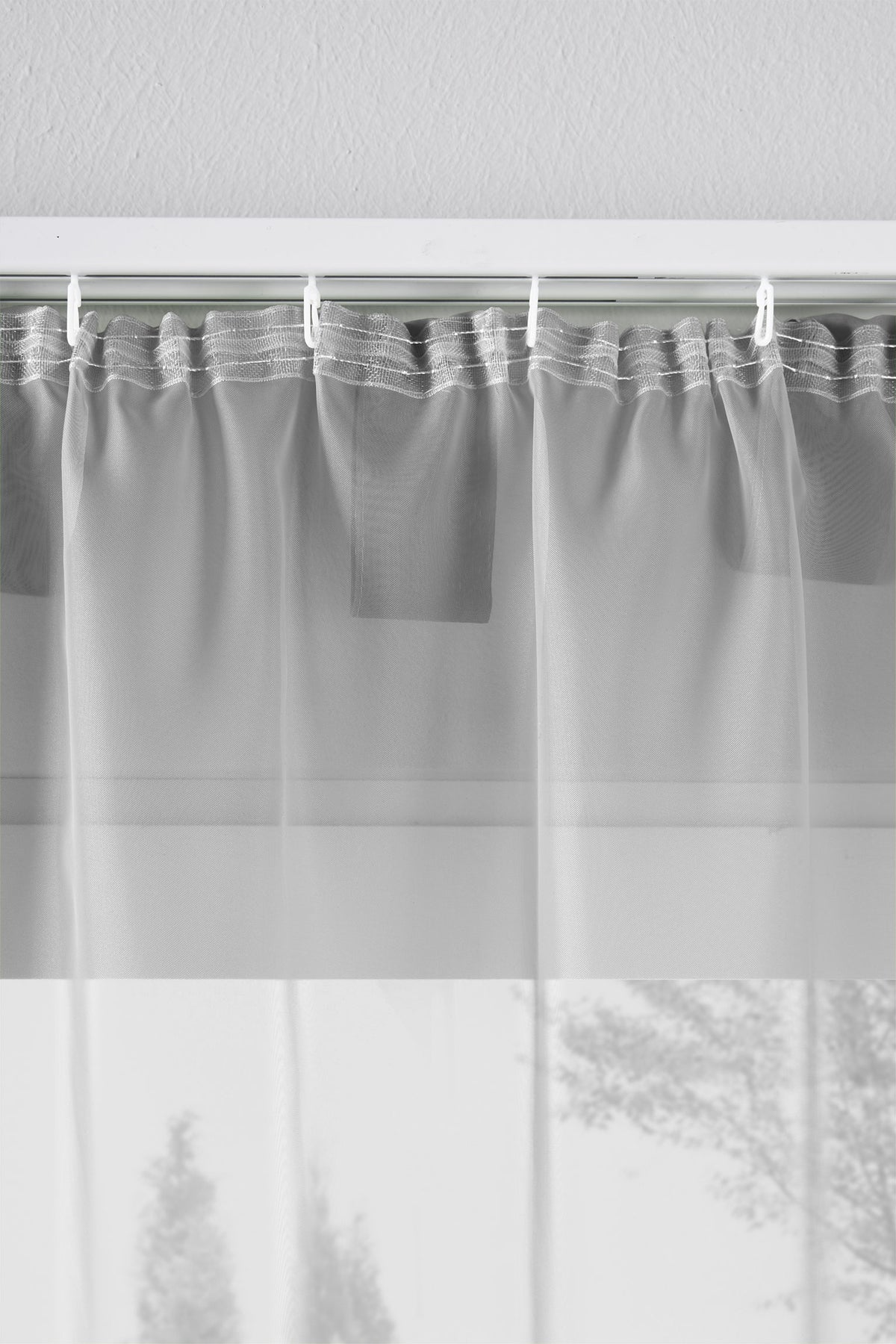2er-Pack Gardinen Transparent Vorhang Set Wohnzimmer Voile Schlaufenschal mit Bleibandabschluß 61000CN Gardinen Set 61175_schiene_grau | gerdinenbox.com