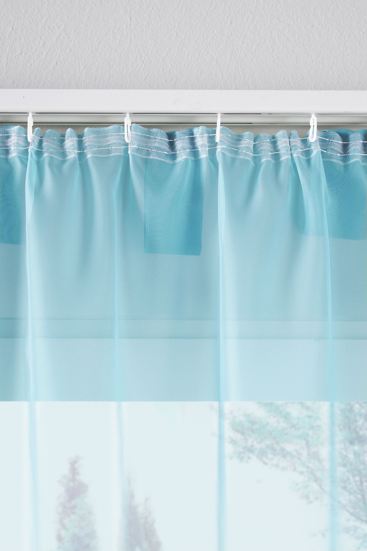 2er-Pack Gardinen Transparent Vorhang Set Wohnzimmer Voile Schlaufenschal mit Bleibandabschluß 61000CN Gardinen Set 61175_schiene_hellblau | gerdinenbox.com