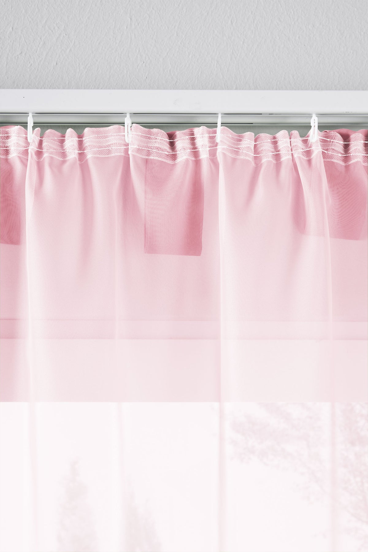 2er-Pack Gardinen Transparent Vorhang Set Wohnzimmer Voile Schlaufenschal mit Bleibandabschluß 61000CN Gardinen Set 61175_schiene_hellrosa | gerdinenbox.com
