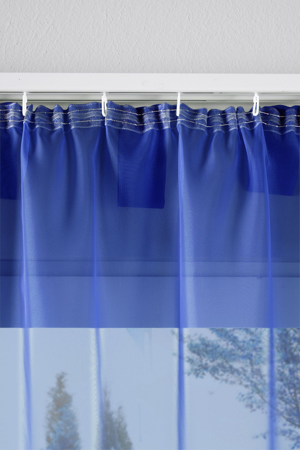 2er-Pack Gardinen Transparent Vorhang Set Wohnzimmer Voile Schlaufenschal mit Bleibandabschluß 61000CN Gardinen Set 61175_schiene_royalblau | gerdinenbox.com