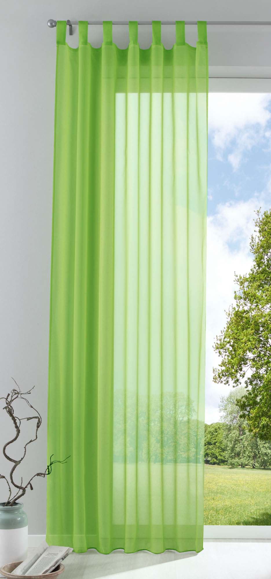 Schlaufenschal Gardine uni transparent Voile 61175 Apfelgrün HxB 245x140 cm Gardinenschal 61175apfelgruen | gerdinenbox.com