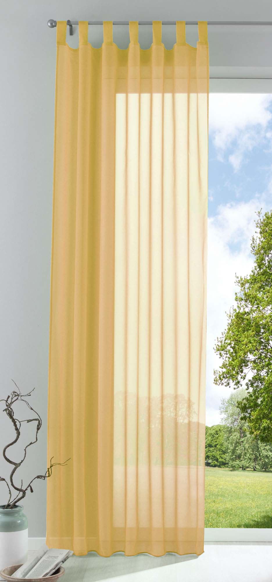 Schlaufenschal Gardine uni transparent Voile 61175 Gelb HxB 175x140 cm Gardinenschal 61175gelb_a1af3061-3278-4536-9548-490cbeea0ab2 | gerdinenbox.com