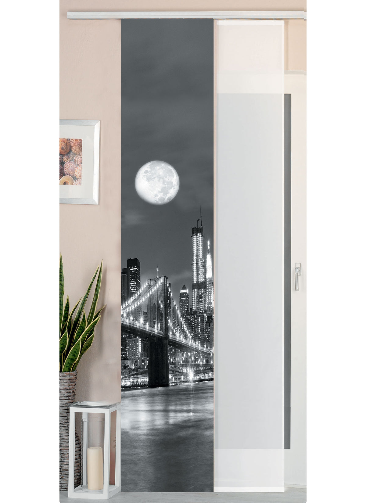 2er Set Schiebegardine Flächenvorhang Wildseide Optik und Voile Paneel 80400 Brücke Schiebegardine 80400bruecke | gerdinenbox.com