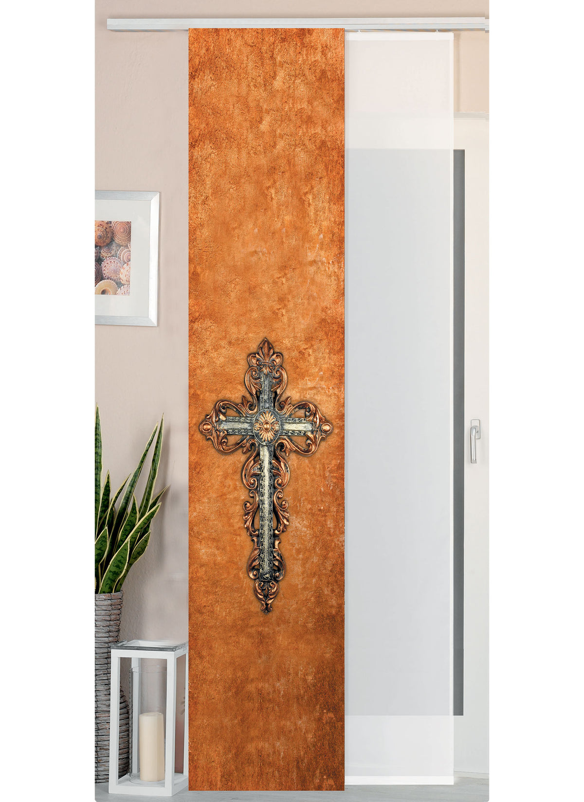 2er Set Schiebegardine Flächenvorhang Wildseide Optik und Voile Paneel 80400 Kreuz Schiebegardine 80400kreuz | gerdinenbox.com