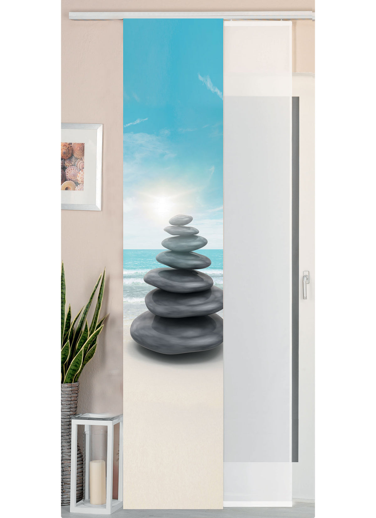2er Set Schiebegardine Flächenvorhang Wildseide Optik und Voile Paneel 80400 Steine Meer Schiebegardine 80400steine_meer | gerdinenbox.com