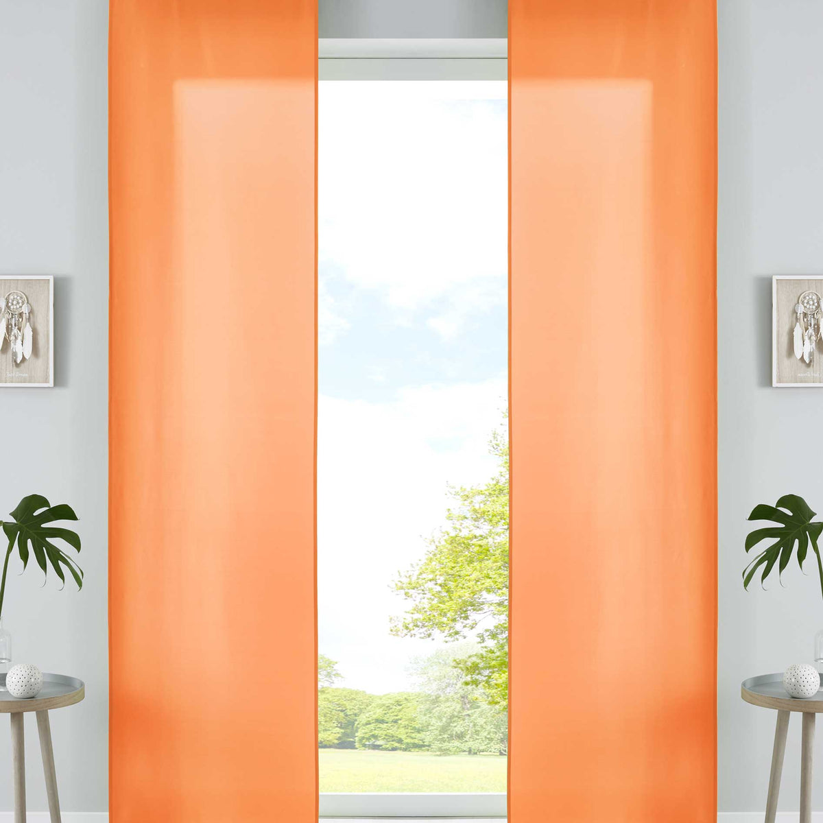 2er Set Schiebegardinen Flächenvorhänge Mikrofaser Vorhang Gardine Schiebe Matt Paneelwagen Beschwerungsstangen 85600N2 Orange Schiebegardine 85600N2orange | gerdinenbox.com