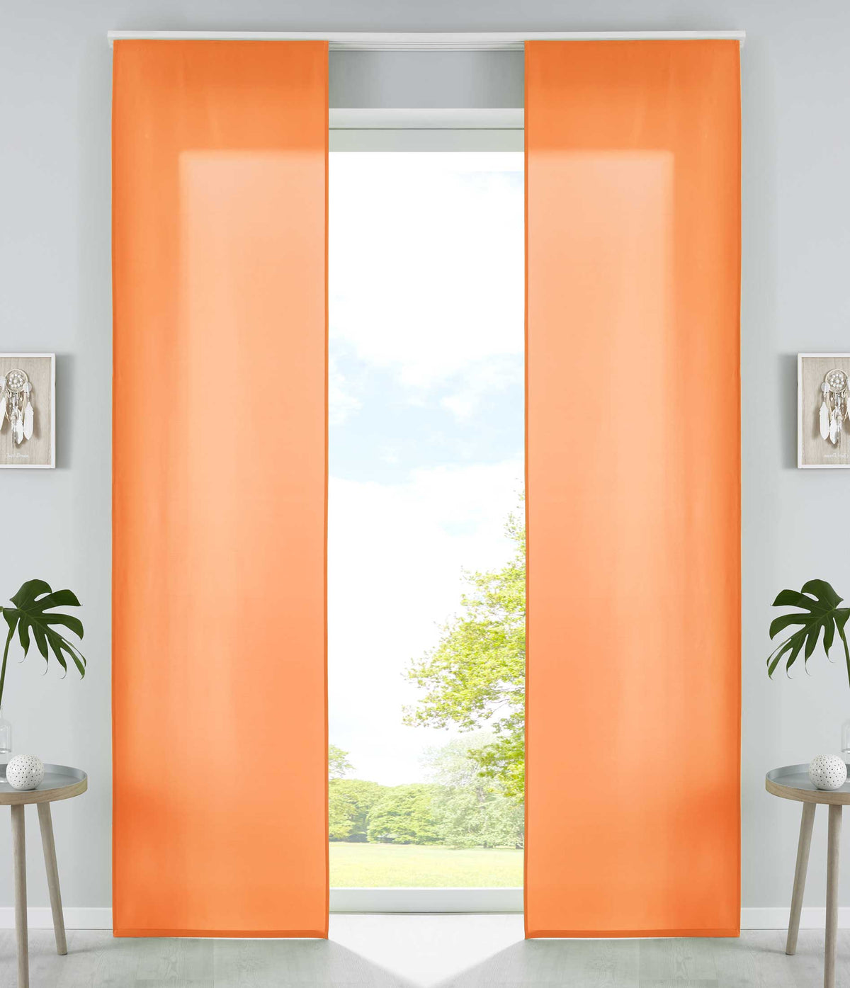 2er Set Schiebegardinen Flächenvorhänge Mikrofaser Vorhang Gardine Schiebe Matt Paneelwagen Beschwerungsstangen 85600N2 Orange Schiebegardine 85600N2orange | gerdinenbox.com