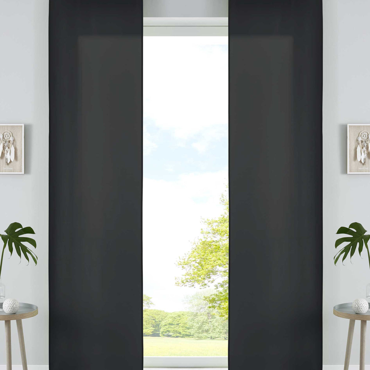 2er Set Schiebegardinen Flächenvorhänge Mikrofaser Vorhang Gardine Schiebe Matt Paneelwagen Beschwerungsstangen 85600N2 Schwarz Schiebegardine 85600N2schwarz | gerdinenbox.com