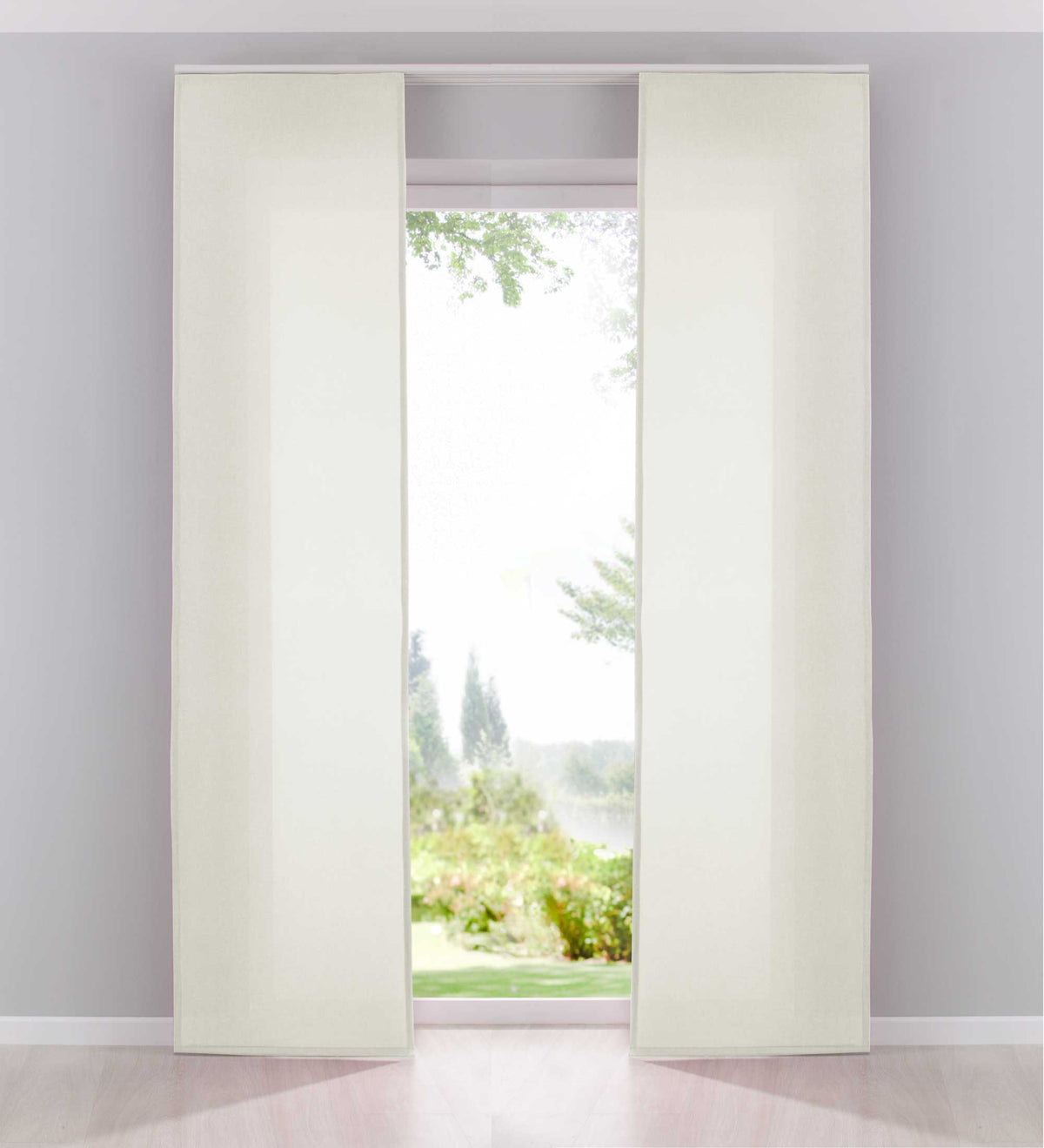 2er Pack Flächenvorhänge Schiebegardinen komplett Set Cationic blickdicht Leinen Optik natura seidenmatt Landhaus Stil 204411-2 Creme Schiebegardine Fl_chenvorh_nge_creme | gerdinenbox.com