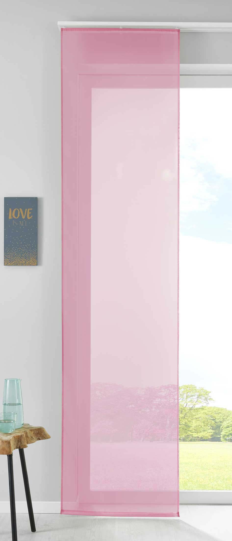 1er Set Schiebegardine Flächenvorhang Vorhang Gardine Voile Komplett mit Paneelwagen Beschwerungsstange 85589N Rosa Schiebegardine Schiebegardine_rosa | gerdinenbox.com