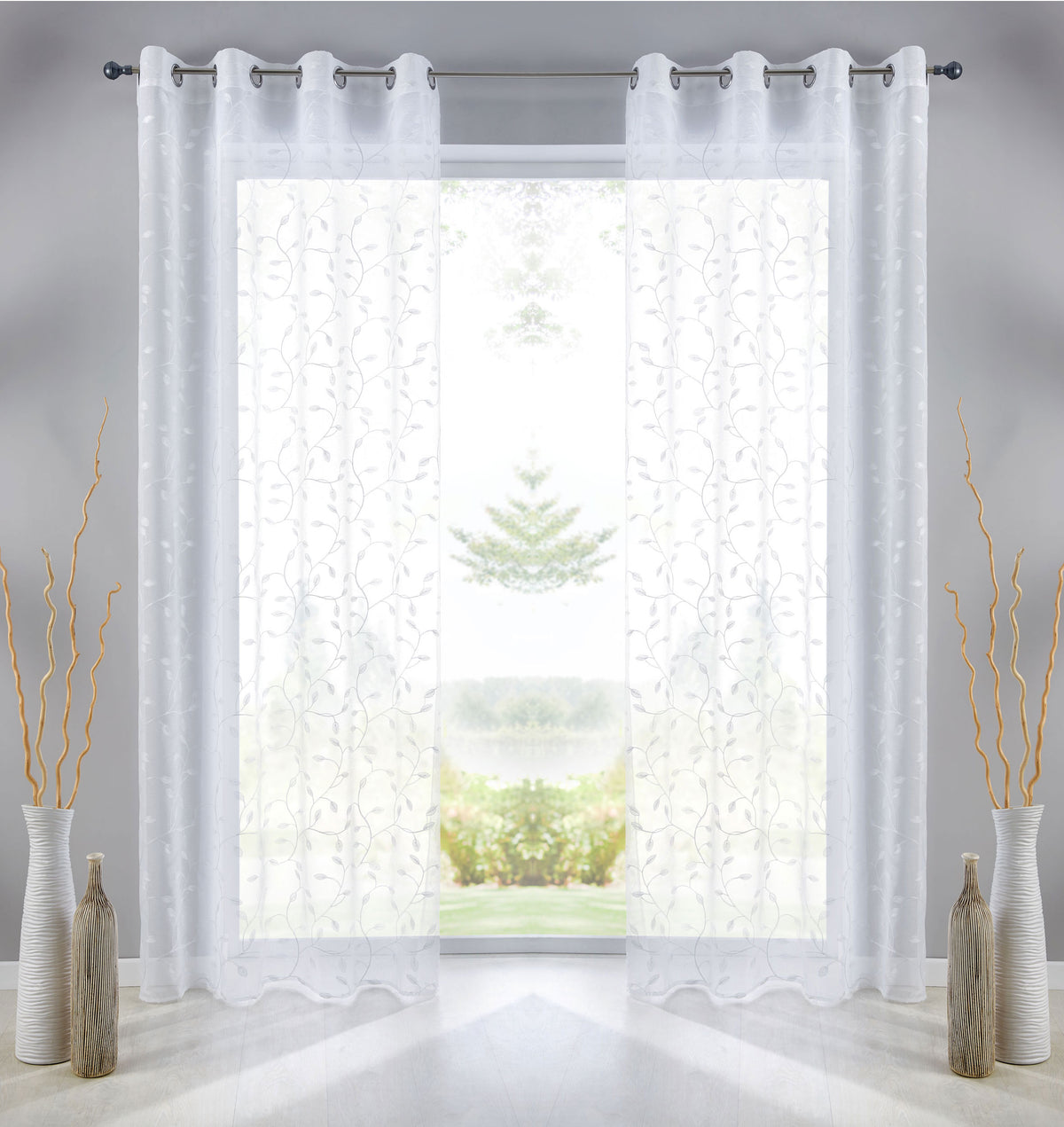 Gardine Ösen Schal Vorhang POMPEI Relief Stickerei Transparent Raffhalter 10000178 Blatt Weiß 2er-Pack HxB 225x140 cm Gardinenschal 10000178blatt_weiss-2_8518babf-7136-4baf-a77f-b6eb2610e439 | gerdinenbox.com