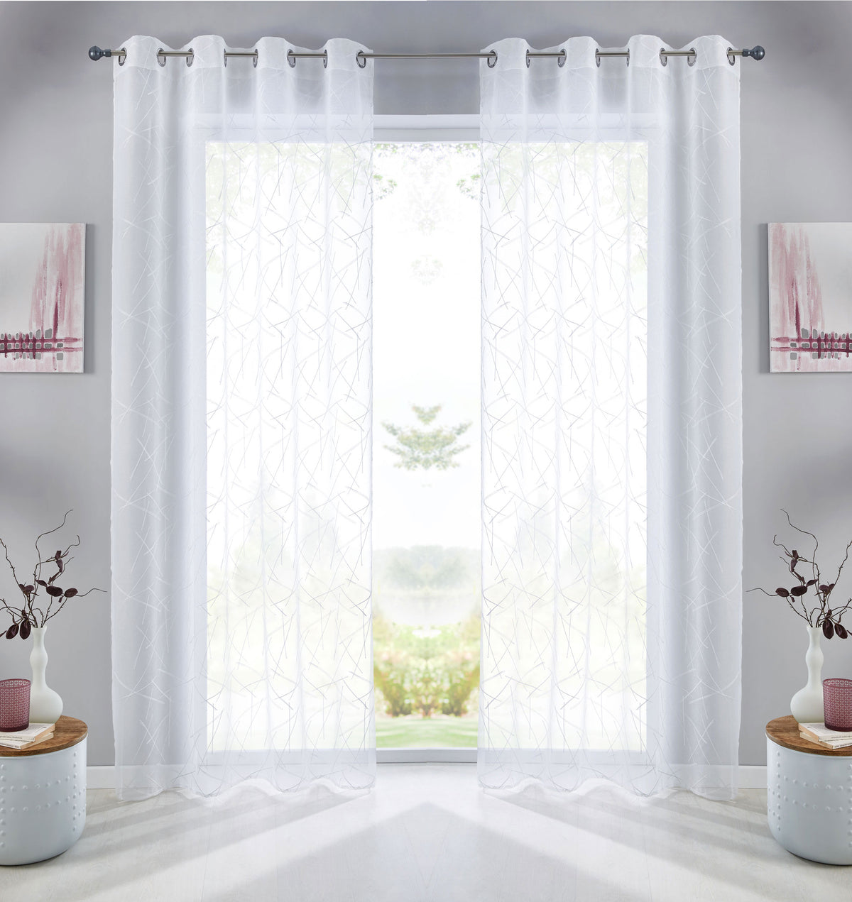 Gardine Ösen Schal Vorhang POMPEI Relief Stickerei Transparent Raffhalter 10000178 Linie Weiß 2er-Pack HxB 245x140 cm Gardinenschal 10000178linie_weiss-2 | gerdinenbox.com