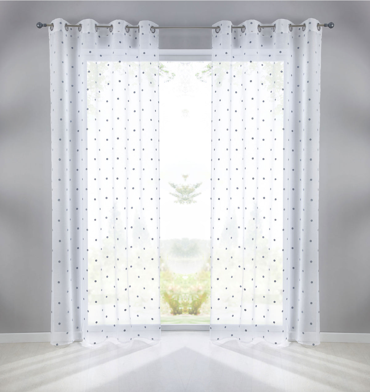 Gardine Ösen Schal Vorhang POMPEI Relief Stickerei Transparent Raffhalter 10000178 Punkt Grau 2er-Pack HxB 245x140 cm Gardinenschal 10000178punkt_grau-2 | gerdinenbox.com