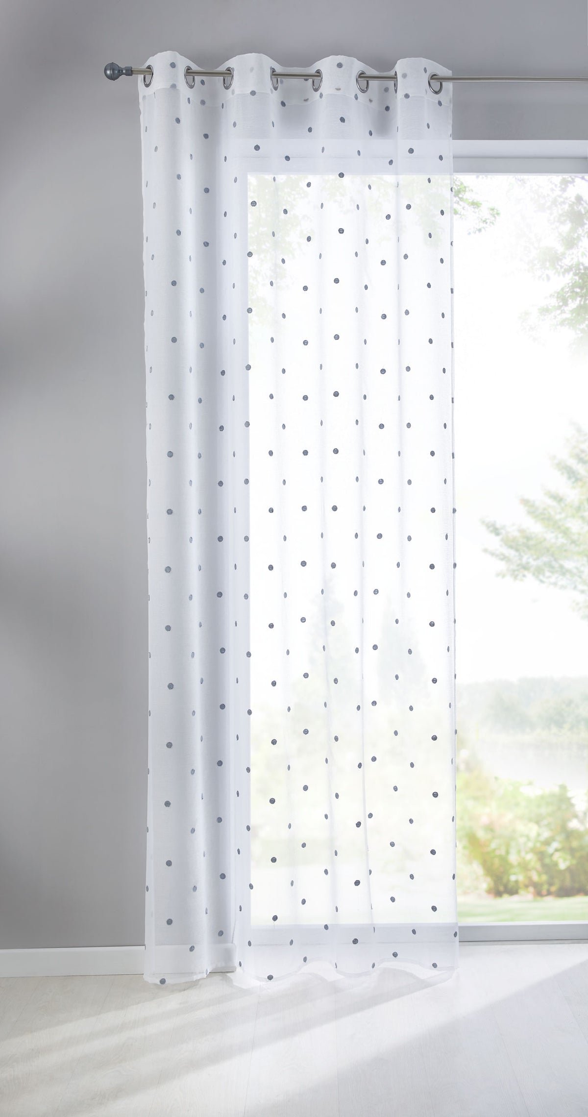 Gardine Ösen Schal Vorhang POMPEI Relief Stickerei Transparent Raffhalter 10000178 Punkt Grau 1er-Pack HxB 245x140 cm Gardinenschal 10000178punkt_grau | gerdinenbox.com