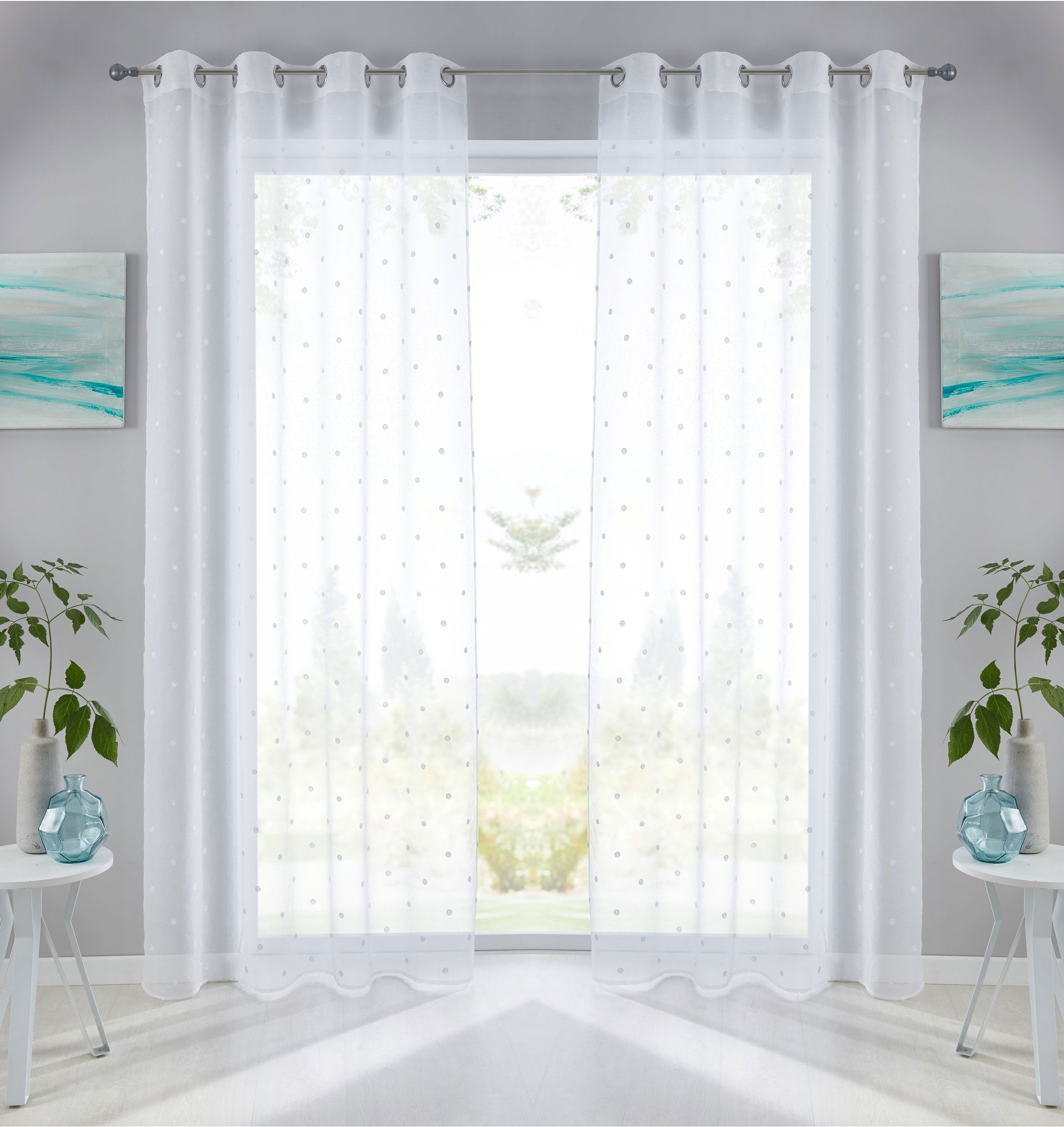Gardine Ösen Schal Vorhang POMPEI Relief Stickerei Transparent Raffhalter 10000178 Punkt Weiß 2er-Pack HxB 245x140 cm Gardinenschal 10000178punkt_weiss-2 | gerdinenbox.com