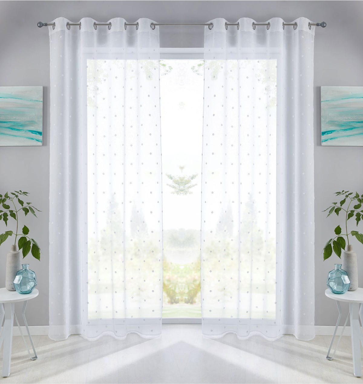 Gardine Ösen Schal Vorhang POMPEI Relief Stickerei Transparent Raffhalter 10000178 Punkt Weiß 2er-Pack HxB 175x140 cm Gardinenschal 10000178punkt_weiss-2_ba2fbfe4-e792-4a61-9567-ac6686f34227 | gerdinenbox.com