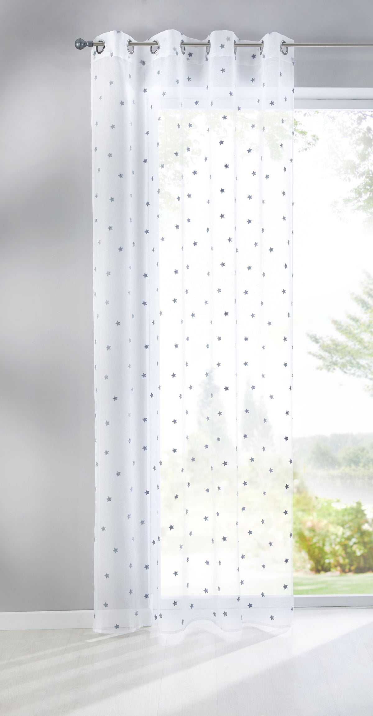 Gardine Ösen Schal Vorhang POMPEI Relief Stickerei Transparent Raffhalter 10000178 Stern Grau 1er-Pack HxB 245x140 cm Gardinenschal 10000178stern_grau | gerdinenbox.com