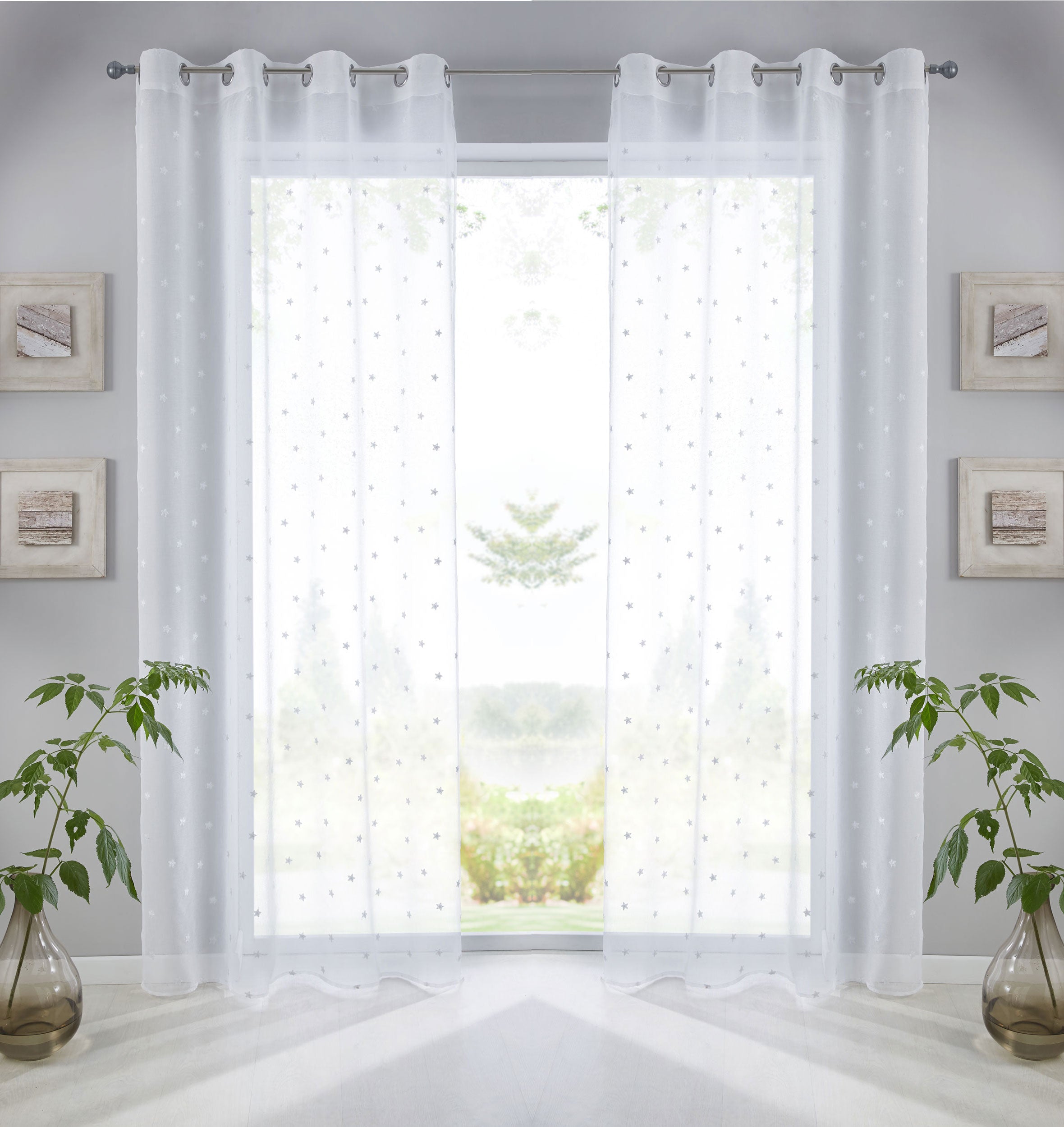 Gardine Ösen Schal Vorhang POMPEI Relief Stickerei Transparent Raffhalter 10000178 Stern Weiß 2er-Pack HxB 245x140 cm Gardinenschal 10000178stern_weiss-2 | gerdinenbox.com