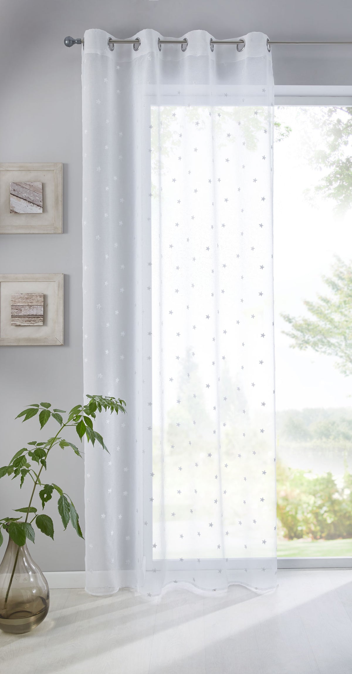 Gardine Ösen Schal Vorhang POMPEI Relief Stickerei Transparent Raffhalter 10000178 Stern Weiß 1er-Pack HxB 245x140 cm Gardinenschal 10000178stern_weiss | gerdinenbox.com
