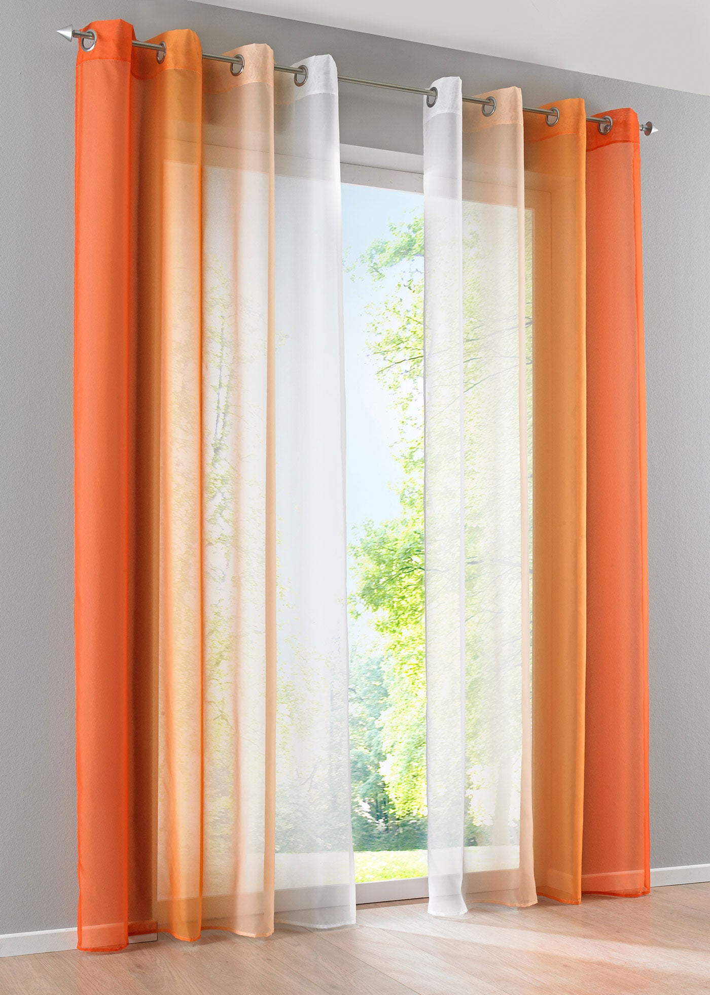 2er Pack Gardinen Vertikal Farbverlauf Druck Transparent »Modena« mit Ösen und Raffhalter, Vorhang, Dekoschal 10000183 Orangetöne HxB 225x140 cm Gardinen Set 10000183orangetoene_44b37752-4e4d-48d8-9b8a-99abe06bfc1c | gerdinenbox.com