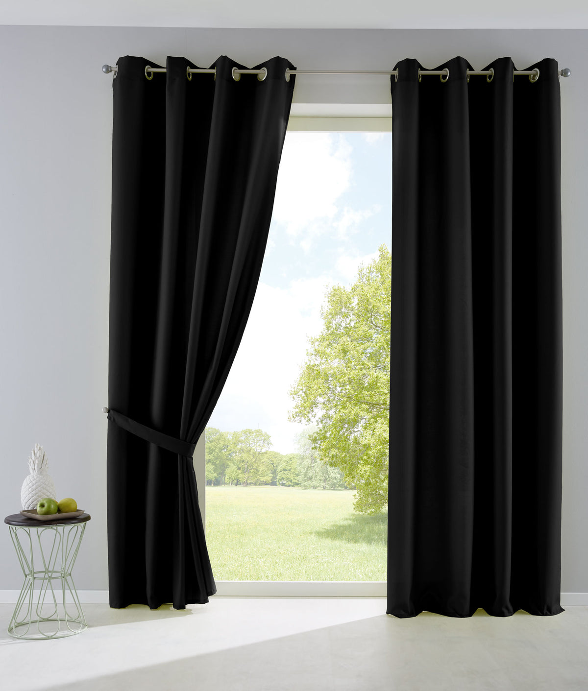 2er Set Vorhänge Blickdicht Gardinen Matt Lichtdurchlässig »PALERMO« mit Ösen und Raffhalter Dekoschal 10000265-2 Schwarz HxB 225x140 cm Vorhang Set 10000265-2schwarz_e9ac6551-e37e-48c6-9664-624a8d6e5970 | gerdinenbox.com