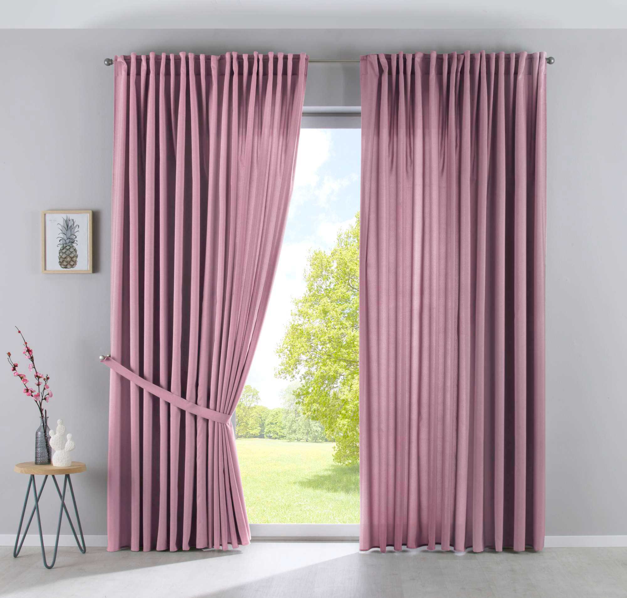 2er Set Vorhänge Verdeckte Schlaufen Cationic »JENA« Blickdicht Leinen Optik Gardinen Meliert Gardinenband mit Raffhalter 2019037-2 Altrosa HxB 250x300 cm Vorhang Set 2019037-2altrosa-breit | gerdinenbox.com