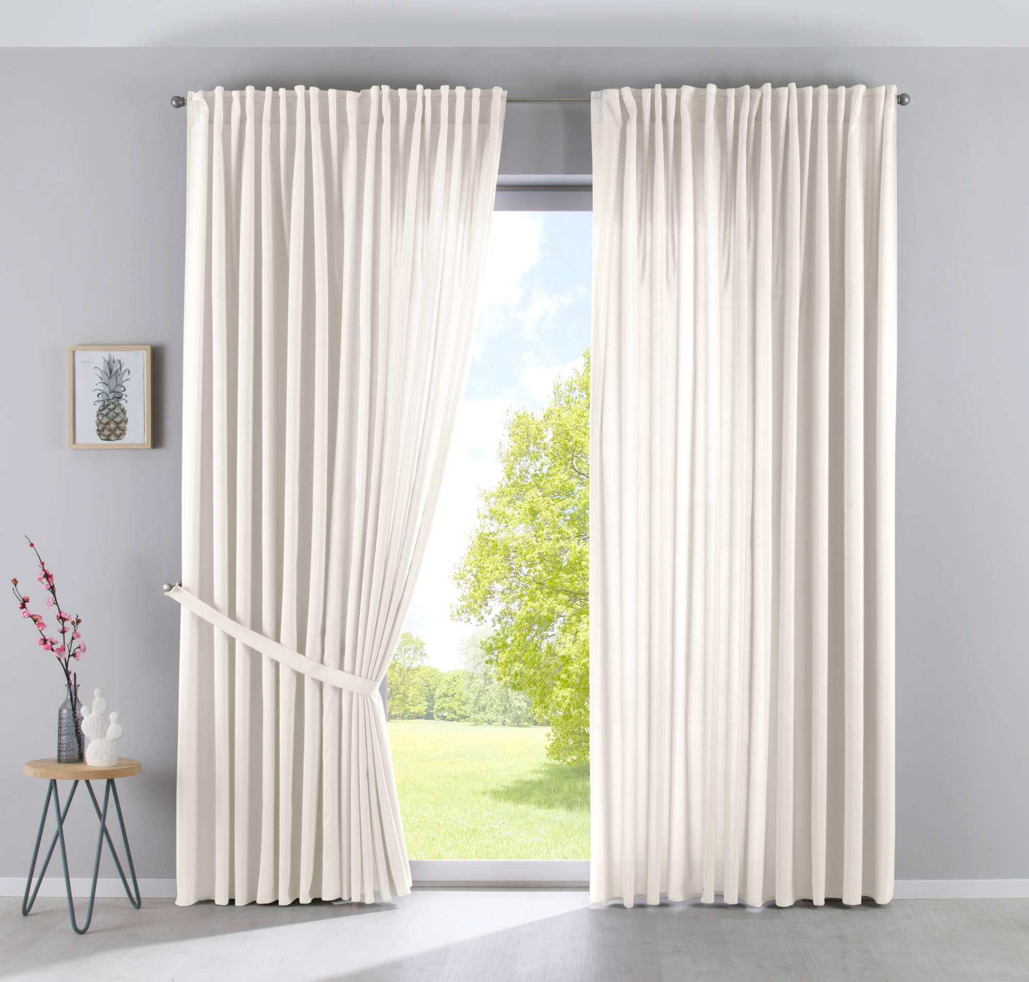2er Set Vorhänge Verdeckte Schlaufen Cationic »JENA« Blickdicht Leinen Optik Gardinen Meliert Gardinenband mit Raffhalter 2019037-2 Creme HxB 250x300 cm Vorhang Set 2019037-2creme-breit | gerdinenbox.com