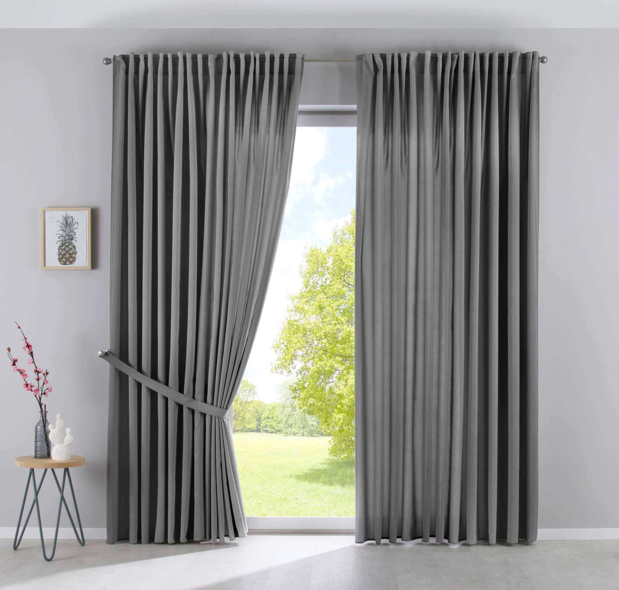 2er Set Vorhänge Verdeckte Schlaufen Cationic »JENA« Blickdicht Leinen Optik Gardinen Meliert Gardinenband mit Raffhalter 2019037-2 Grau HxB 250x300 cm Vorhang Set 2019037-2grau-breit | gerdinenbox.com