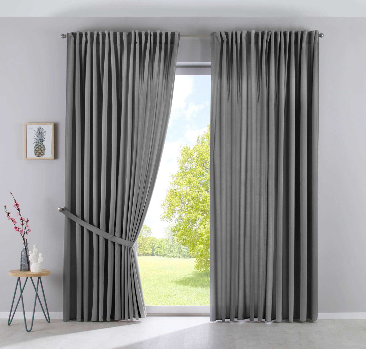 2er Set Vorhänge Verdeckte Schlaufen Cationic »JENA« Blickdicht Leinen Optik Gardinen Meliert Gardinenband mit Raffhalter 2019037-2 Grau HxB 250x300 cm Vorhang Set 2019037-2grau-breit | gerdinenbox.com
