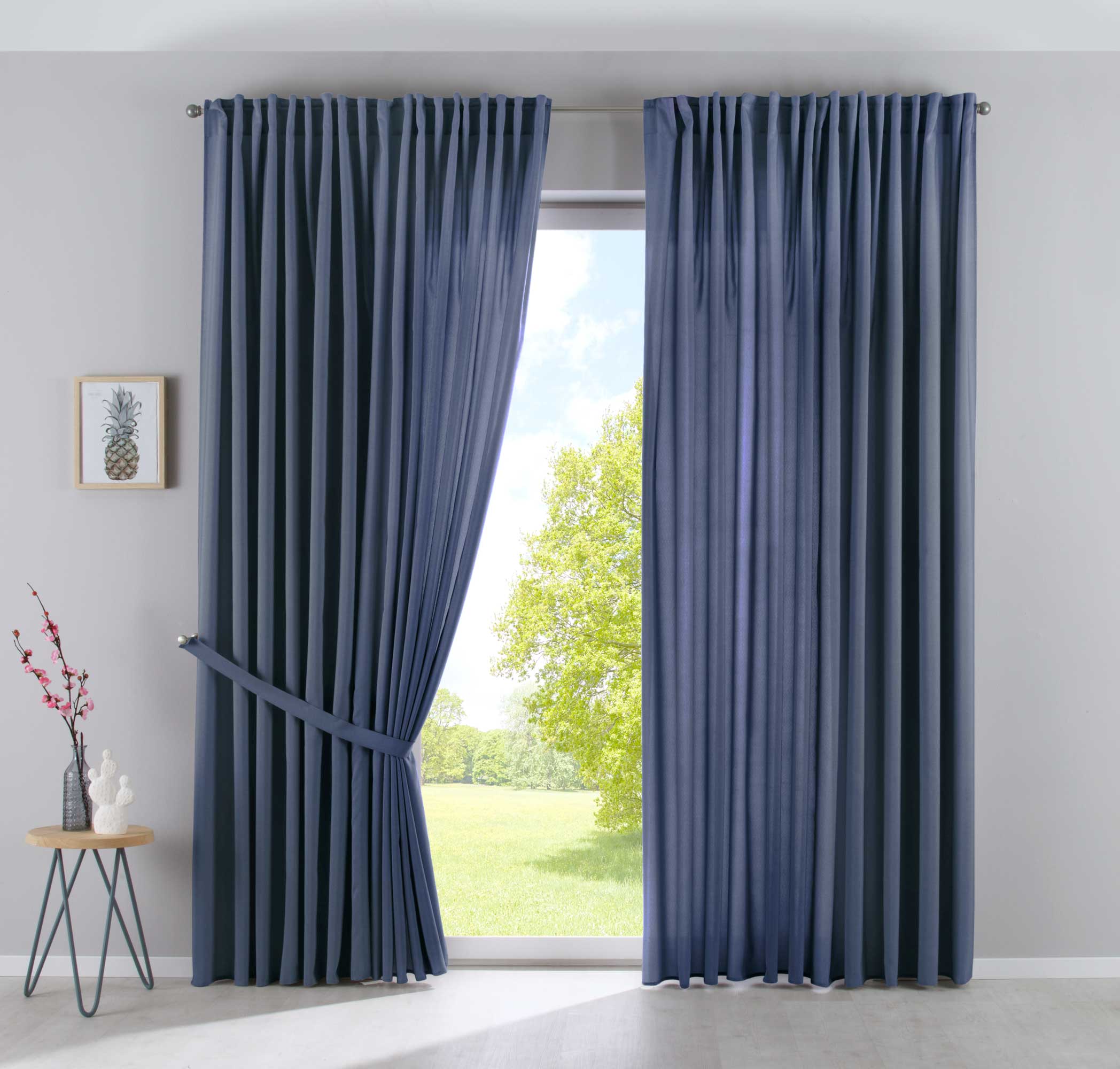 2er Set Vorhänge Verdeckte Schlaufen Cationic »JENA« Blickdicht Leinen Optik Gardinen Meliert Gardinenband mit Raffhalter 2019037-2 Saphir Blau HxB 250x300 cm Vorhang Set 2019037-2saphir_blau-breit | gerdinenbox.com