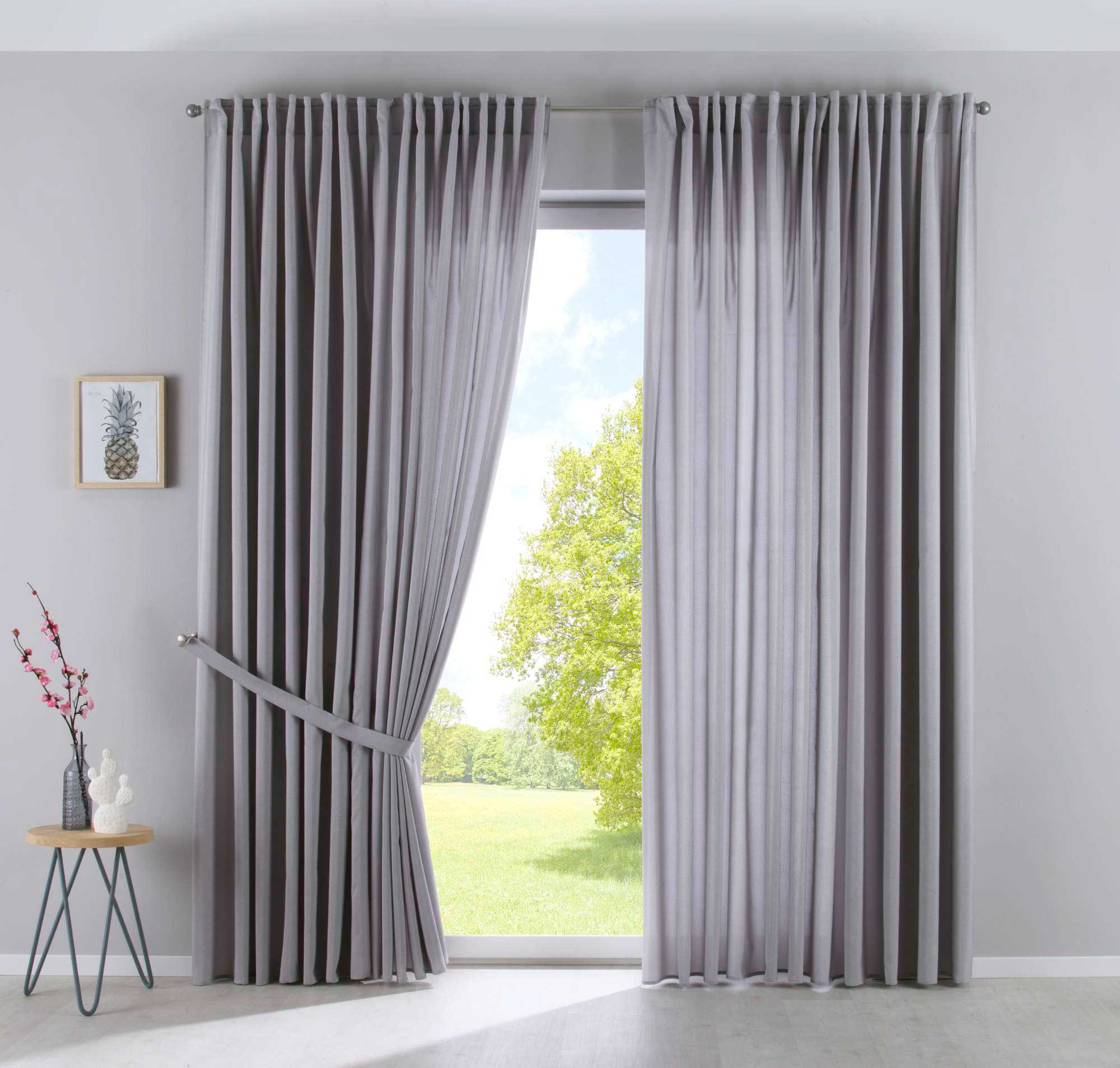 2er Set Vorhänge Verdeckte Schlaufen Cationic »JENA« Blickdicht Leinen Optik Gardinen Meliert Gardinenband mit Raffhalter 2019037-2 Silber HxB 250x300 cm Vorhang Set 2019037-2silber-breit | gerdinenbox.com