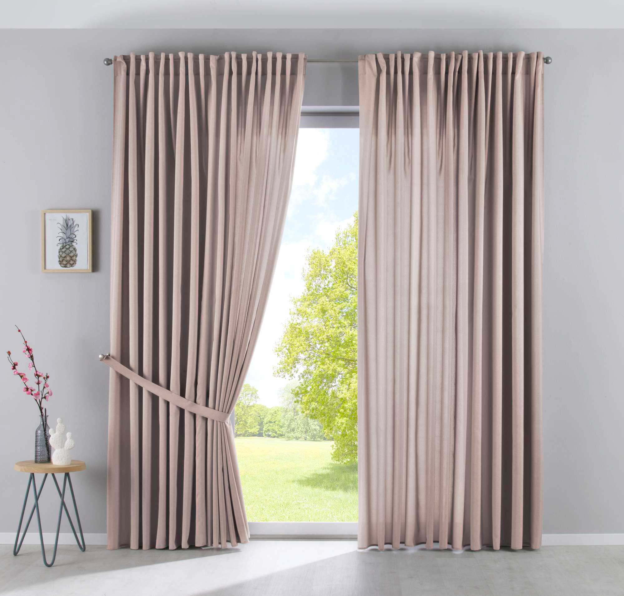 2er Set Vorhänge Verdeckte Schlaufen Cationic »JENA« Blickdicht Leinen Optik Gardinen Meliert Gardinenband mit Raffhalter 2019037-2 Taupe HxB 250x300 cm Vorhang Set 2019037-2taupe-breit | gerdinenbox.com