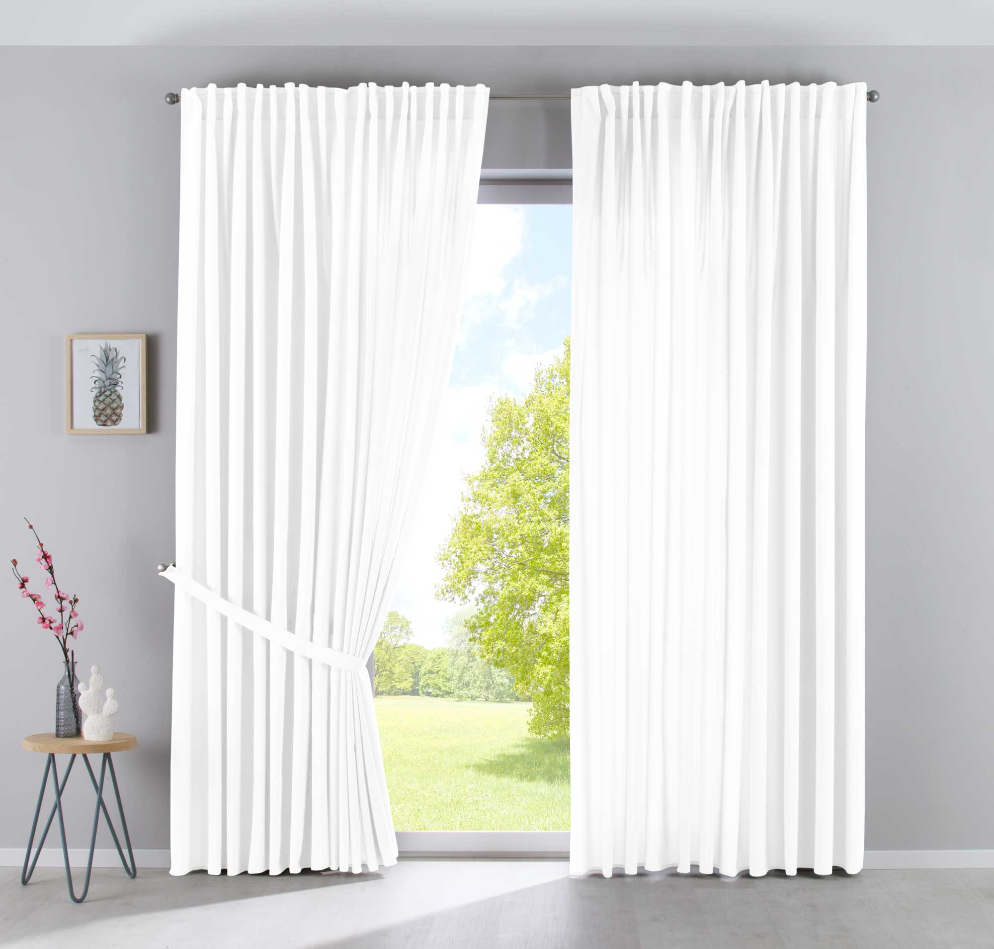 2er Set Vorhänge Verdeckte Schlaufen Cationic »JENA« Blickdicht Leinen Optik Gardinen Meliert Gardinenband mit Raffhalter 2019037-2 Weiß HxB 250x300 cm Vorhang Set 2019037-2weiss-breit | gerdinenbox.com