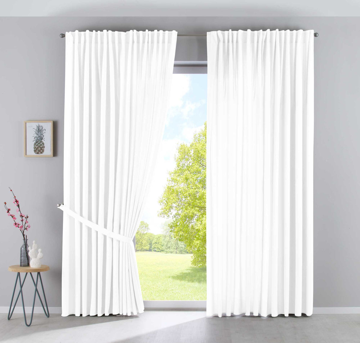 2er Set Vorhänge Verdeckte Schlaufen Cationic »JENA« Blickdicht Leinen Optik Gardinen Meliert Gardinenband mit Raffhalter 2019037-2 Weiß HxB 250x300 cm Vorhang Set 2019037-2weiss-breit | gerdinenbox.com