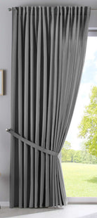 2er Set Vorhänge Verdeckte Schlaufen Cationic »JENA« Blickdicht Leinen Optik Gardinen Meliert Gardinenband mit Raffhalter 2019037-2 Vorhang Set 2019037_doppel_v2_grau | gerdinenbox.com