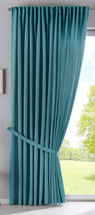 2er Set Vorhänge Verdeckte Schlaufen Cationic »JENA« Blickdicht Leinen Optik Gardinen Meliert Gardinenband mit Raffhalter 2019037-2 Vorhang Set 2019037_doppel_v2_gruen | gerdinenbox.com