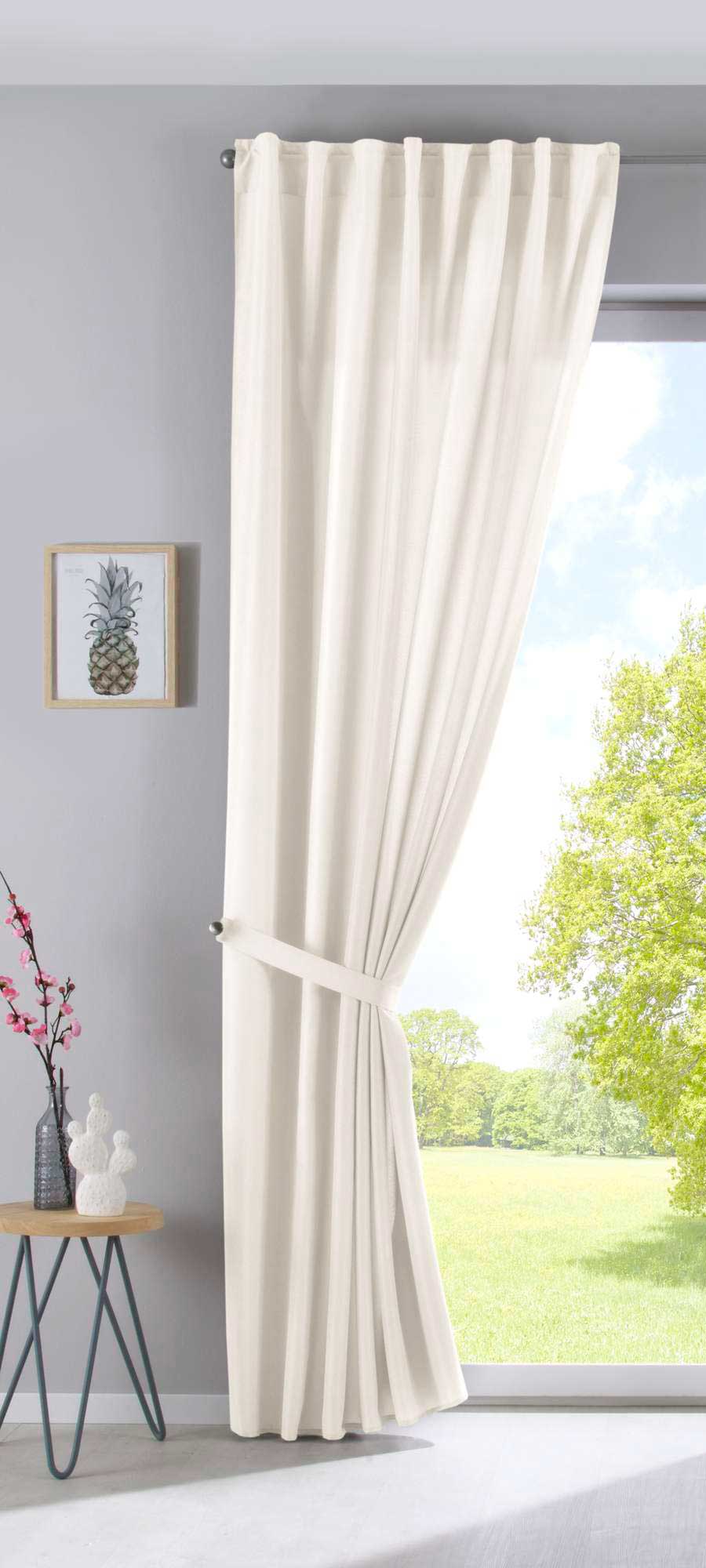 2er Set Vorhänge Verdeckte Schlaufen Cationic »JENA« Blickdicht Leinen Optik Gardinen Meliert Gardinenband mit Raffhalter 2019037-2 Vorhang Set 2019037creme-raff | gerdinenbox.com