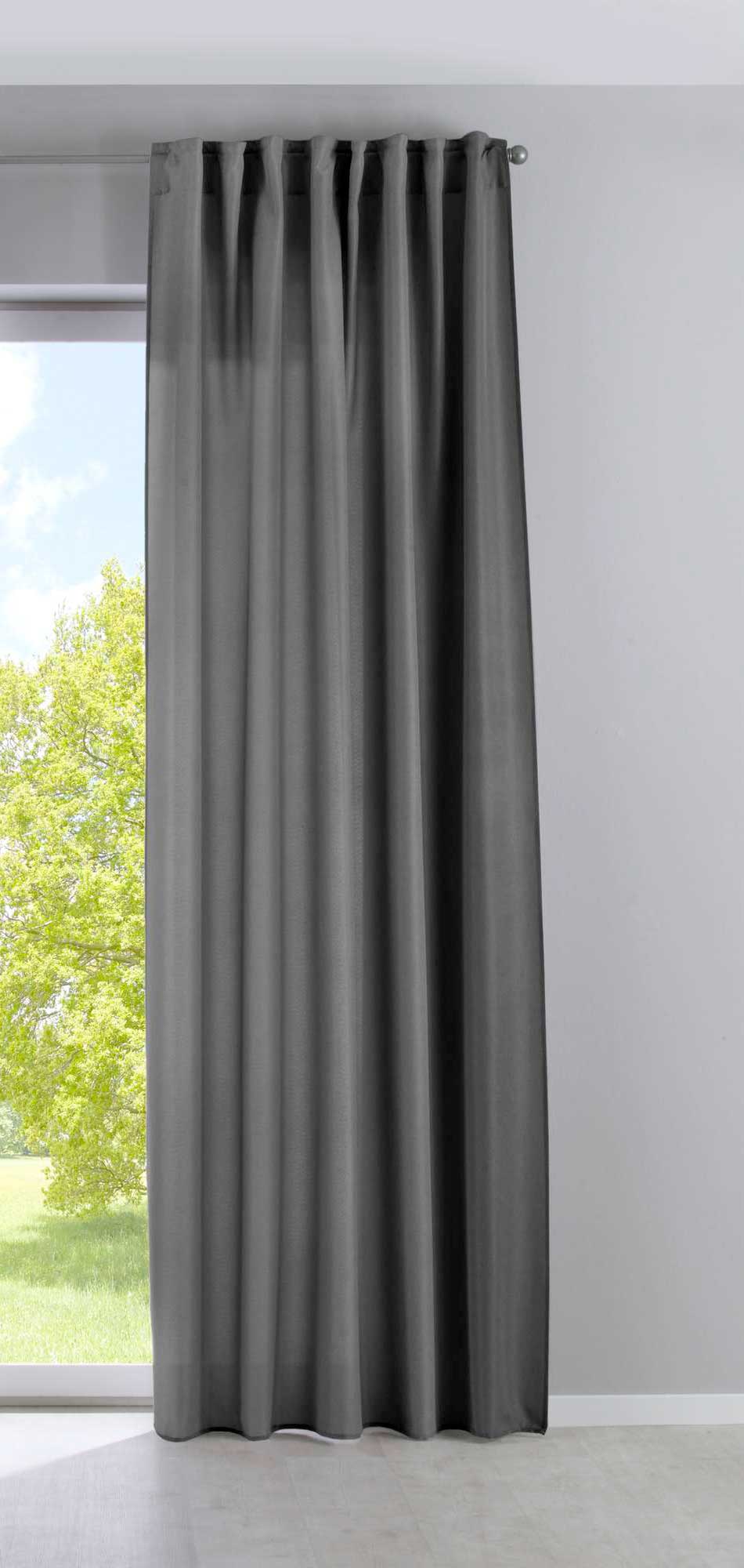 2er Set Vorhänge Verdeckte Schlaufen Cationic »JENA« Blickdicht Leinen Optik Gardinen Meliert Gardinenband mit Raffhalter 2019037-2 Vorhang Set 2019037grau-gerade | gerdinenbox.com