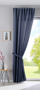 2er Set Vorhänge Verdeckte Schlaufen Cationic »JENA« Blickdicht Leinen Optik Gardinen Meliert Gardinenband mit Raffhalter 2019037-2 Vorhang Set 2019037saphir_blau-raff_1 | gerdinenbox.com